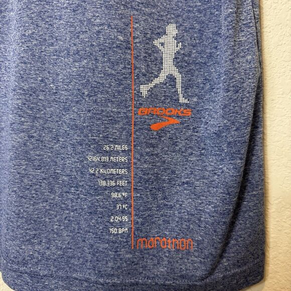 Brooks Marathon Performance Running Logo Blue Heathered T-shirt Men’s XL - Picture 5 of 7